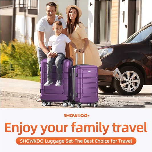 SHOWKOO Luggage Sets Expandable PC+ABS Durable Suitcase Sets Double Wheels TSA Lock 4 Piece Luggage Set Purple