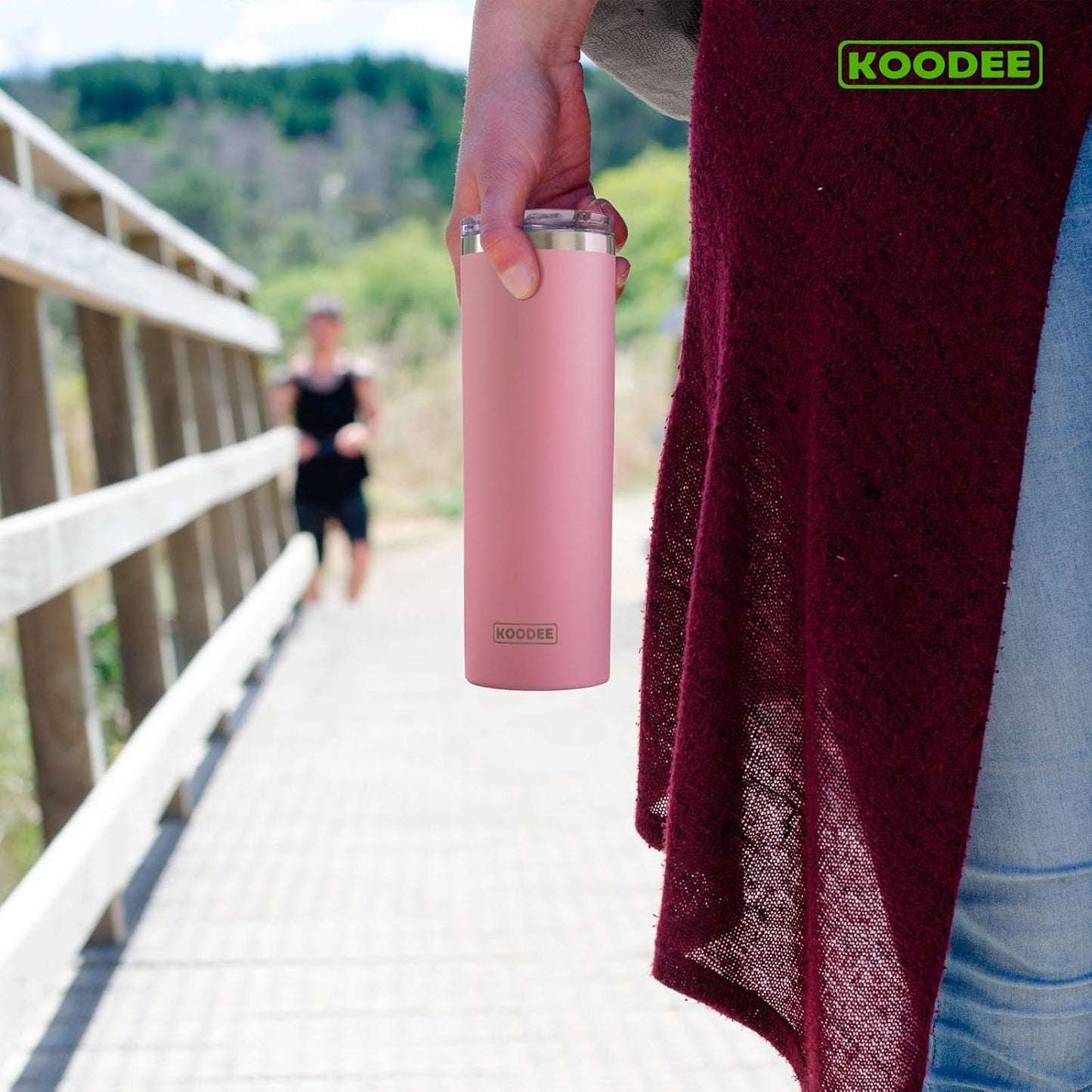 koodee 20 oz Stainless Steel Skinny Tumblers (2 Pack) Double Wall Insulated Water Tumbler Cup with Lid and Straw, Slim Travel Tumbler for Women/Men Diy Birthday Gift (Baby Blue-Pink)