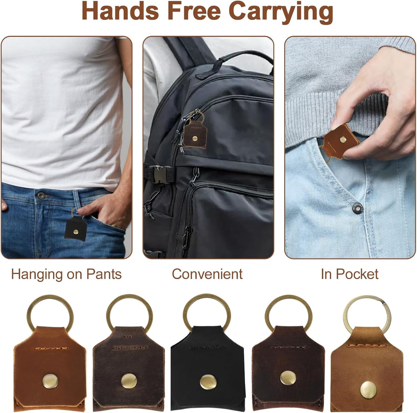 Jack&Chris Genuine Leather SD Card Holder Keychain, Anti-Shock Anti-Dust SD Card Case, Portable Camera Accessories for SD CF CFexpress Micro SD Nano SIM and Micro SIM Cards, Brown
