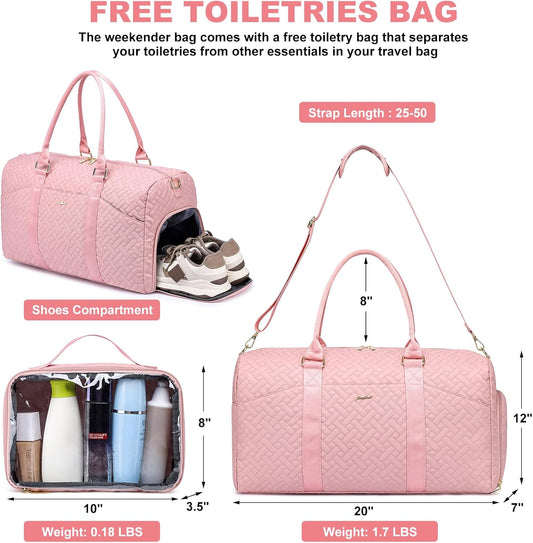 Women Duffle Weekender Travel Bag: Large Duffel Bags with Shoe Compartment Carry On Overnight Tote Bag with Wet Pocket Toiletry Bags Traveling Weekend Gym Yoga Hospital Bag for Labor and Delivery Pink