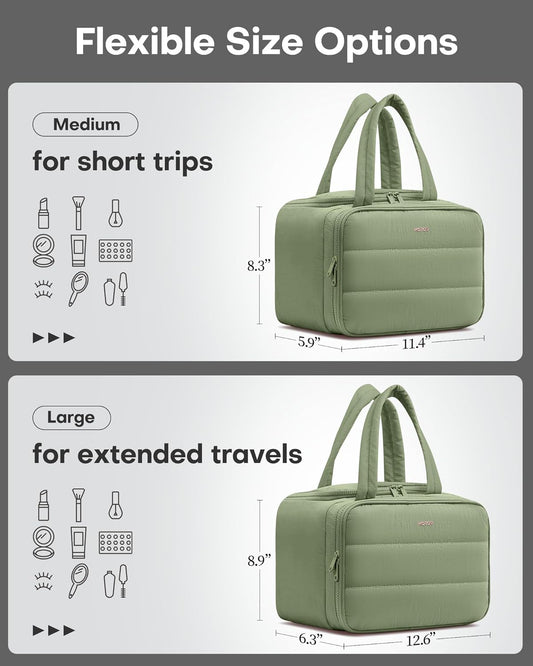 HOTOR Travel Toiletry Bag - Wide-Open Toiletry Bag for Women, Multi-Pocket Makeup Bag for Travel Essentials, Wet & Dry Separation Travel Accessories for Business Trip, Gym, 11.5"×5.9"×8.4", Green