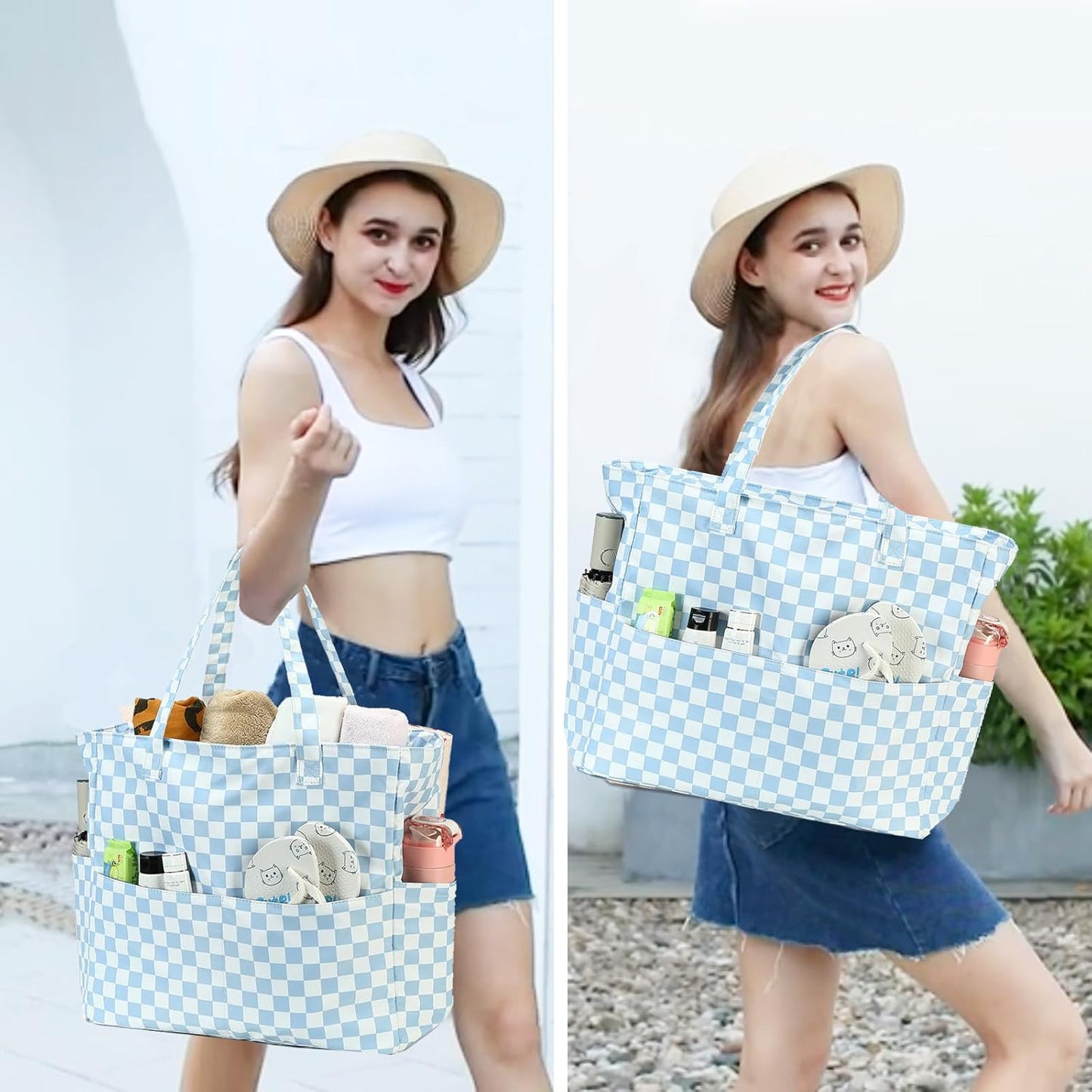 Waterproof Beach Tote Pool Bags for Women Ladies Extra Large Gym Tote Carry On Bag With Wet Compartment for Weekender Travel