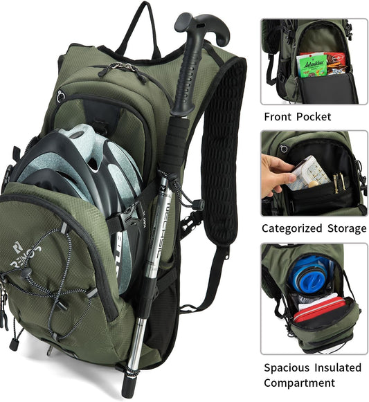 Hydration Backpack Pack with 2L Water Bladder 18L Hiking Backpack Women Men Lightweight Hydropack Insulated Daypack for Biking, Running, Festival