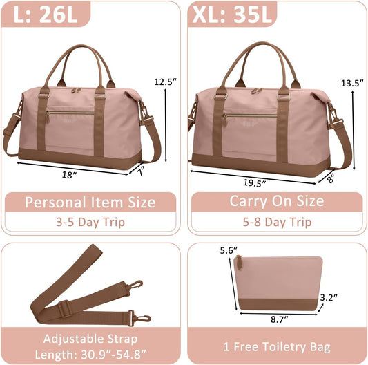 Travel Duffle Bag for Women, Weekender Bags, Hospital Bag for Labor Delivery, Lightweight Tote Duffel Overnight Bag with Luggage Sleeve, Airplane Travel Bags with Toiletry Bag, Large, Pink