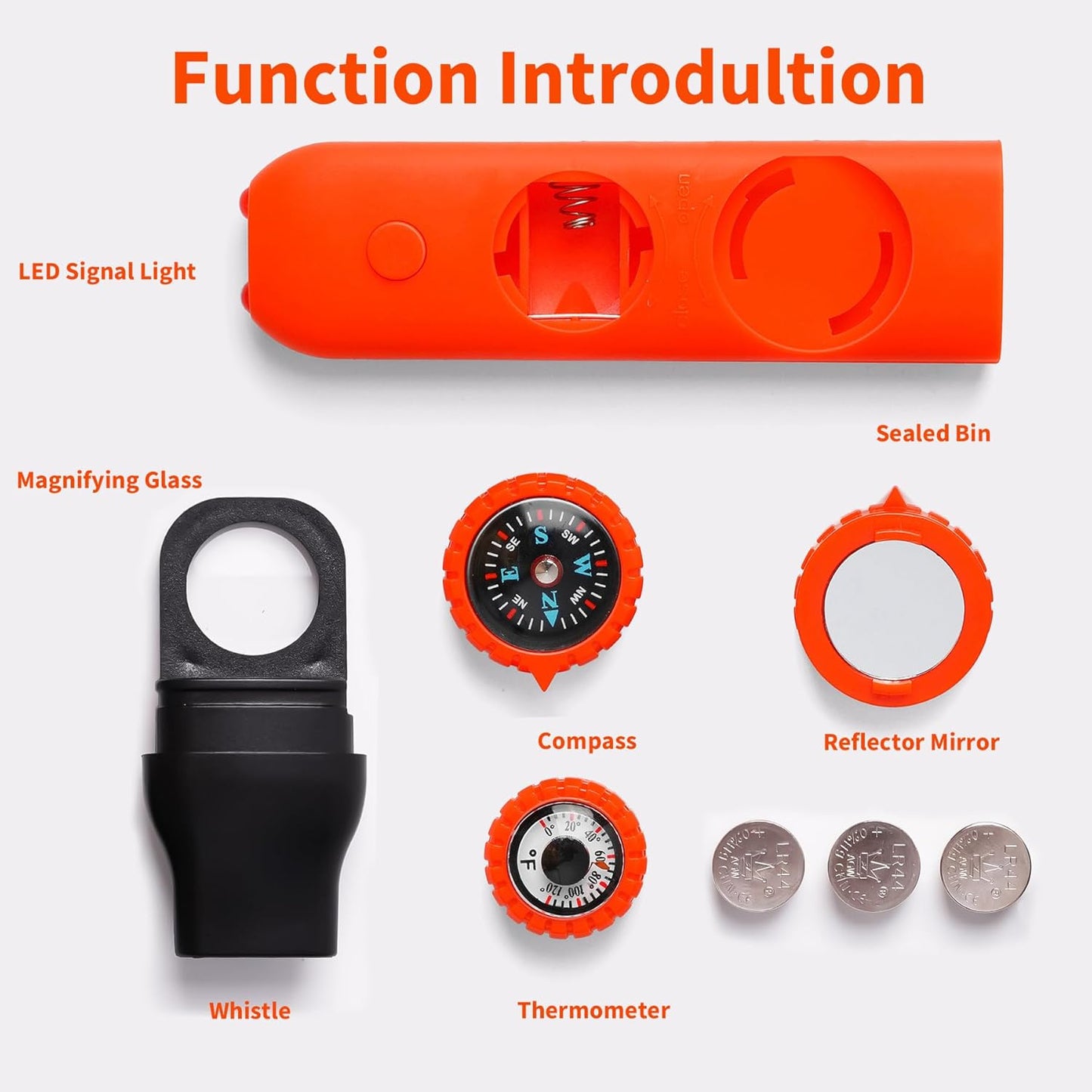 Multifunctional Survival Emergency Whistle for Kids with Compass Hiking Survival, Thermometer & Neck Lanyard | Emergency Safety Gear for Hiking, Camping, Kayaking, Boating, Climbing