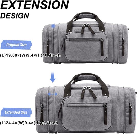 Felipe Varela Duffle Bag for Men, Expandable Canvas Duffel Bag for Travel, Mens Carry On Luggage Bags Traveling Weekender Gym Overnight Bags for Airplanes, Grey