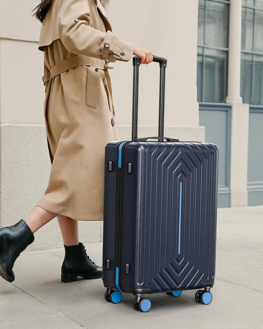 28 inch Luggage Hardside and Lightweight Suitcase with Spinner Wheels TSA Lock for Travel Business,Blue With Dark Blue