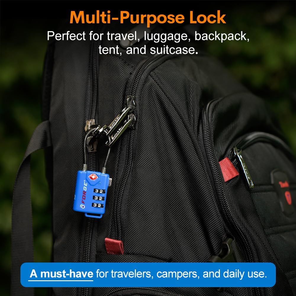 Bright Colors, TSA Approved Luggage Locks 4 Pack, Re-settable Combination with Alloy Body, Blue 4 Locks.
