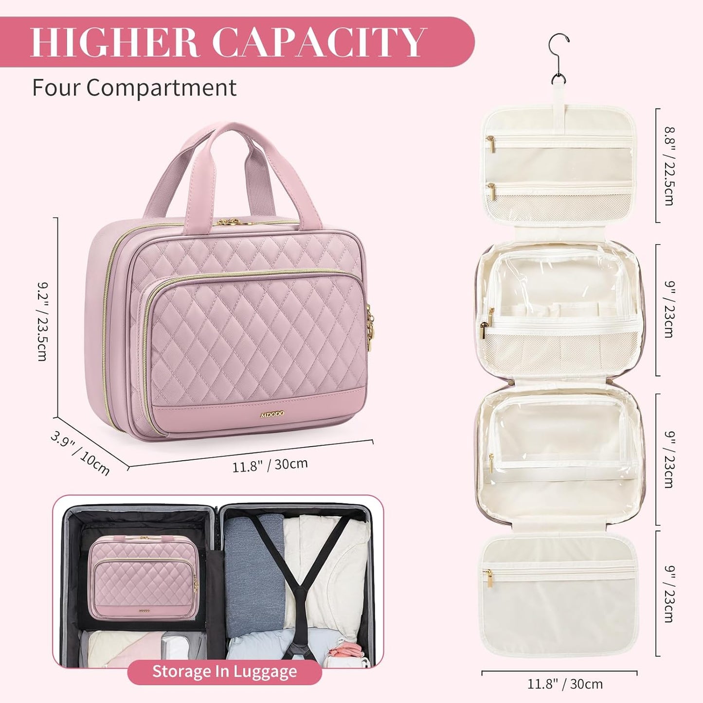 Travel Toiletry Makeup Bag for Women Hanging Toiletry Bag Cosmetic Organizer Make up Bags for Women Travel Essentials (Pinkish Purple)