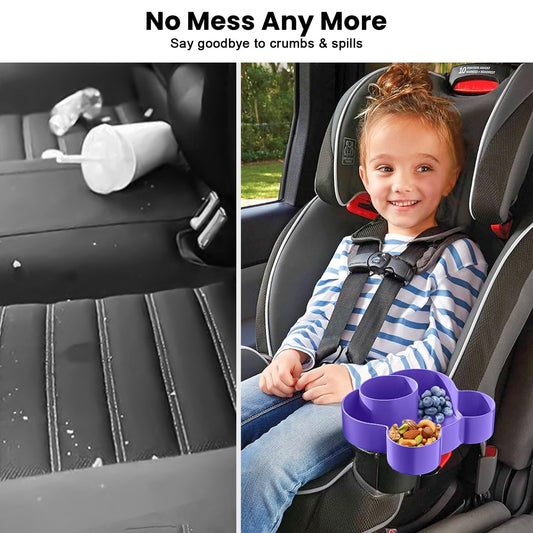 BlueOrigin Car Seat Snack Tray - Travel Tray for Kids Car Seat, Stroller, Booster and Anywhere with a Cup Holder, Toddler Road Trip Essentials Food Plate for Snacks, Toys, Entertainment (Purple)