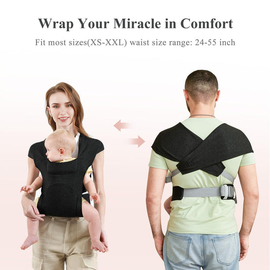 Newborn Carrier, Cozy Baby Carrier, Ergonomic Cross-Back Wrap, Hands-Free with Supportive Comfort, Black