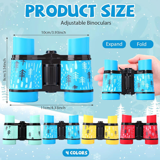 12 Set Binocular Compass Magnifying Glass Set Christmas Birthday Gift Small Telescope Binocular with Whistle Bag for Outdoor Exploring Stocking Stuffer(Mixed Color,Pine)