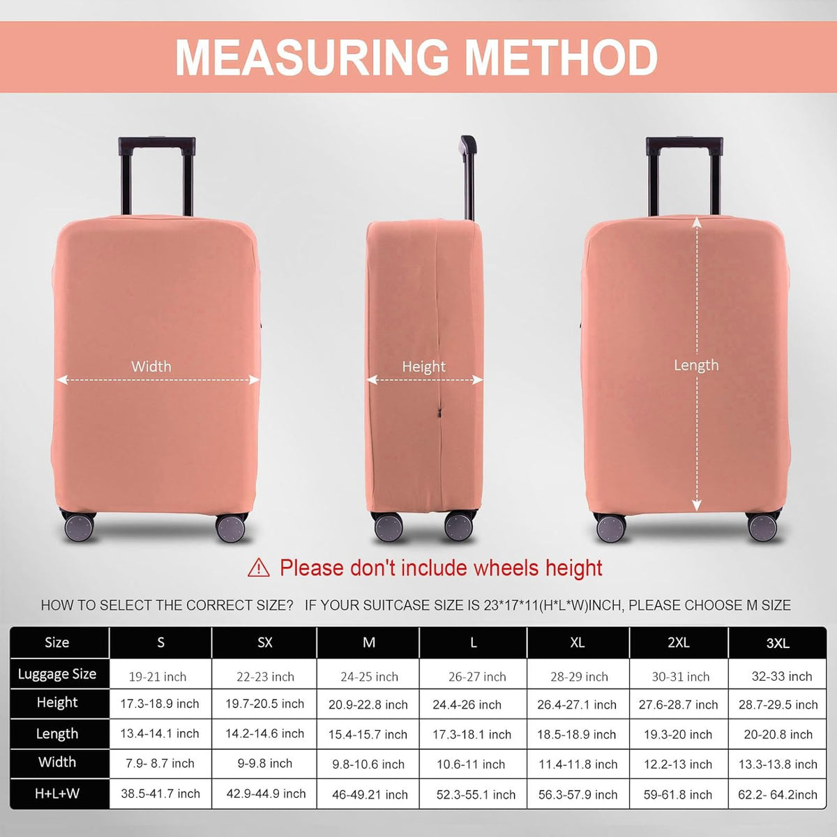 Travel Luggage Cover Suitcase Protector Scratch-Resistant Fit 19-31 Inch Suitcase, Not Included Suitcase (Pink, M(24-25 inch))