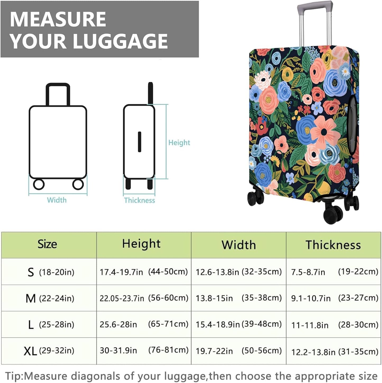 Travel Luggage Cover Suitcase Protector Fits 18-32 Inch Wheel Covers PatternedTravel Related Items Flower Luggage Protector Elastic M