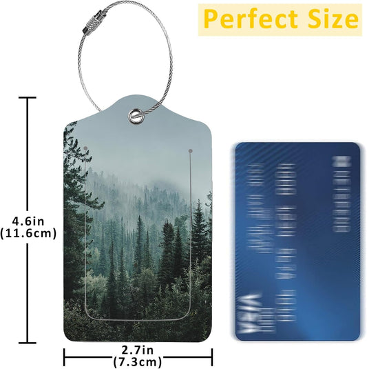 2 Pack Misty Forest Luggage Tag for Suitcases Misty Valley and Dark Forest PU Leather Bag Travel Suitcase ID Identifier Baggage Tags for Women Men Travel