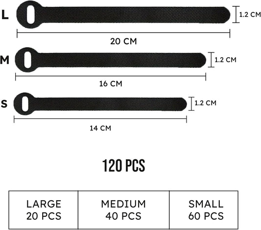 120 PCS 5/6/8 Inch Cord Wraps for Charging Cords – Data Cable Organizer Ties – Reusable Cable Ties – Electrical Wire Straps, Black