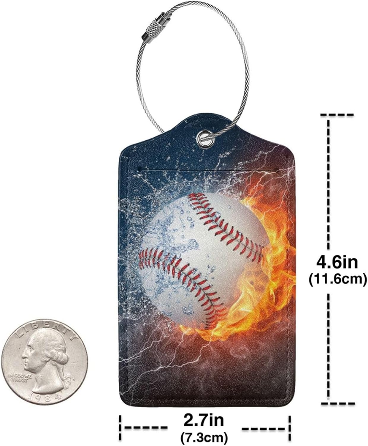 2 Pack Luggage Tags for suitcases Cute Baseball Luggage Tag, Leather Stainless Steel Loop Label Tag for Men Women Travel Bag Suitcase(Baseball)