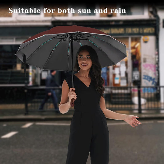 Large Double-Ribs Umbrella Automatic Folding Umbrella for Women Men, Travel, UPF 50+ UV Protection