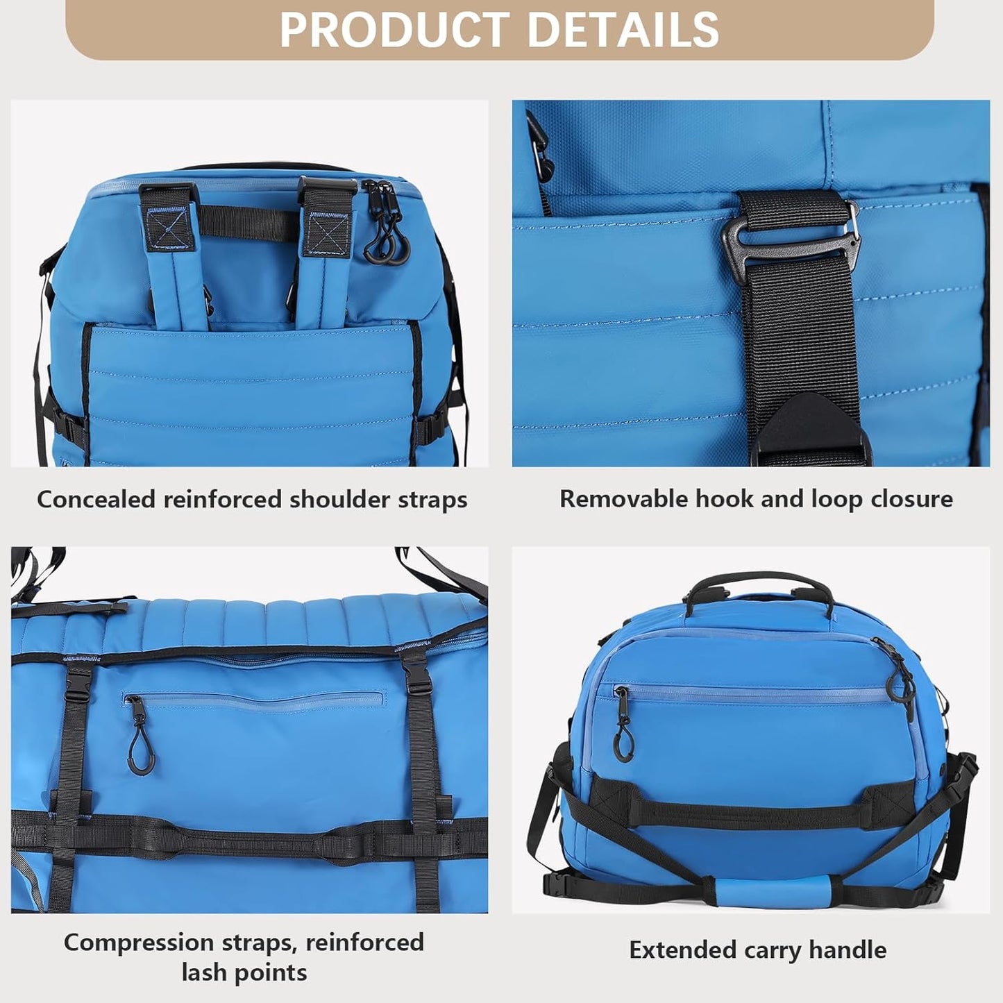 Rolling Duffle Bag with Wheels,86L 30”Folding Duffle Backpack with 2 Wheels,Travel Bag with Separate Shoe Compartment,Blue
