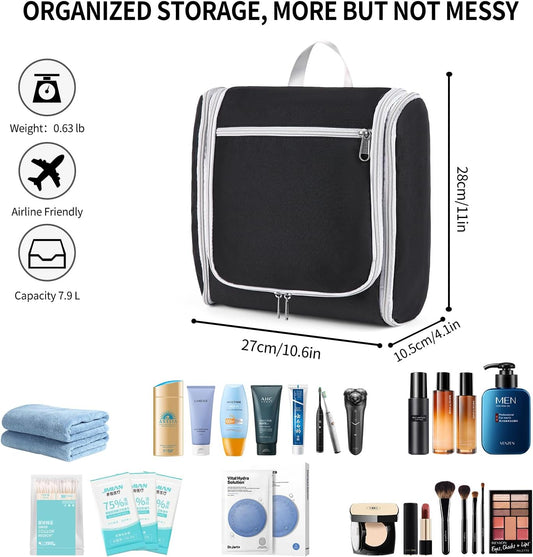 Della Gao Hanging Toiletry Bag for Men and Women, Large Capacity Cosmetics Makeup Bag Toiletries Organizer, Bathroom Bag, Water-Resistant Nylon, Black