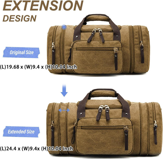 Felipe Varela Duffle Bag for Men, Expandable Canvas Duffel Bag for Travel, Mens Carry On Luggage Bags Traveling Weekender Gym Overnight Bags for Airplanes, Coffee