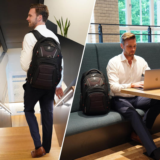 Swissdigital Design Men's Laptop Backpack for Man,Large Capacity Business Travel Backpack Black/Brown
