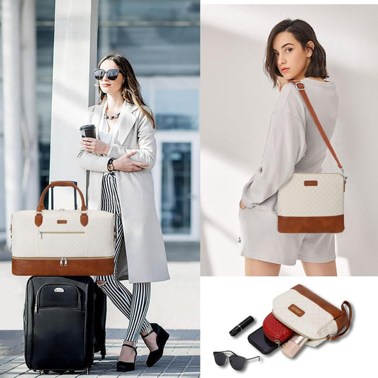 Weekender Bag for Women, Travel Duffel Bag Carry On Overnight Bag with Shoe Compartment Large Nylon Travel Weekend Tote Bag