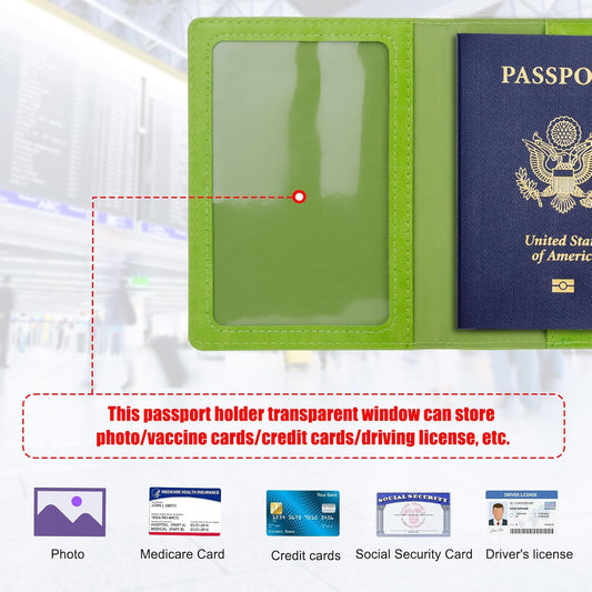 TIGARI Passport Holder for Travel Women Men, PU Leather Passport Wallet Cover Case Sleeve, Waterproof Protected Document Organizer, Family Vacation Plane Cruise Travel Essentials-Green