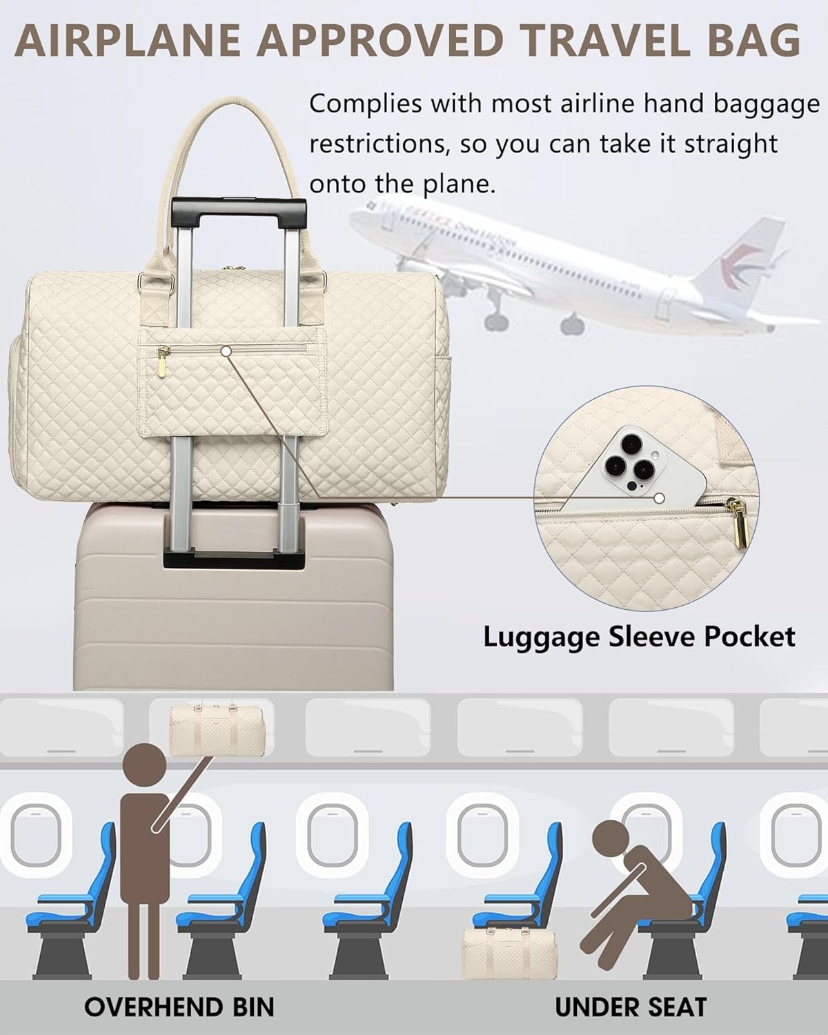 Weekender Travel Duffle Bag for Women - Carry on Bag with Shoe Compartment Overnight Bags with Toiletry Bag Wet Pocket Weekend Traveling Yoga Gym Hospital Bags for Labor and Delivery Beige