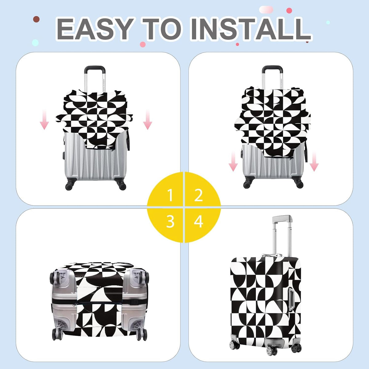 ANNA QUEEN Geometric Minimalist Luggage Cover, Suitcase Protector with Modern Abstract Pattern, Stretchable, Washable Travel Cover for 32-34 Inch Luggage