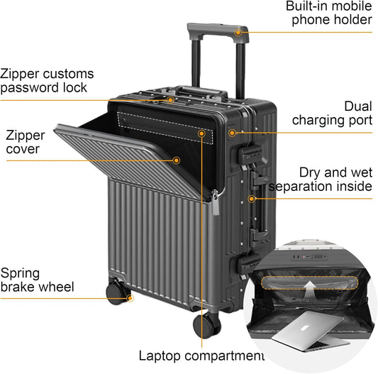 Hard Shell Luggage 24 Inch Travel Luggage, Carry-On Luggage Spinner TSA with Lid, ABS Aluminum Frame,Lightweight Travel Luggage 20'' 24'' 26''Carry-On (upgraded grey, 24 inch)