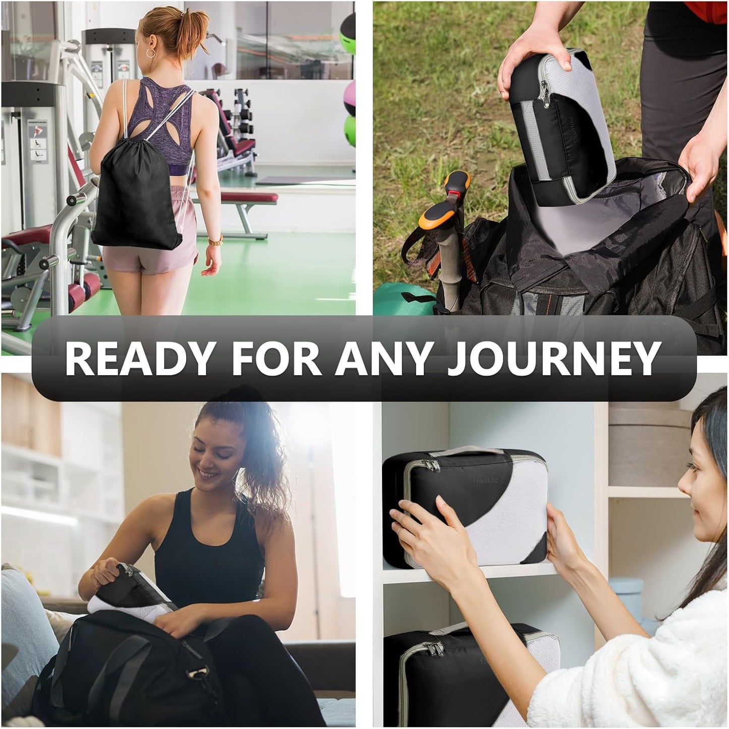 8 Set Packing Cubes for Travel, Gifts for Men,Anti-Tearing Suitcase Organizer for Luggage with Shoe & Hanging Toiletry Bag, OlarHike Vacation Accessories for Cruise, Travel Essentials for Men, Black