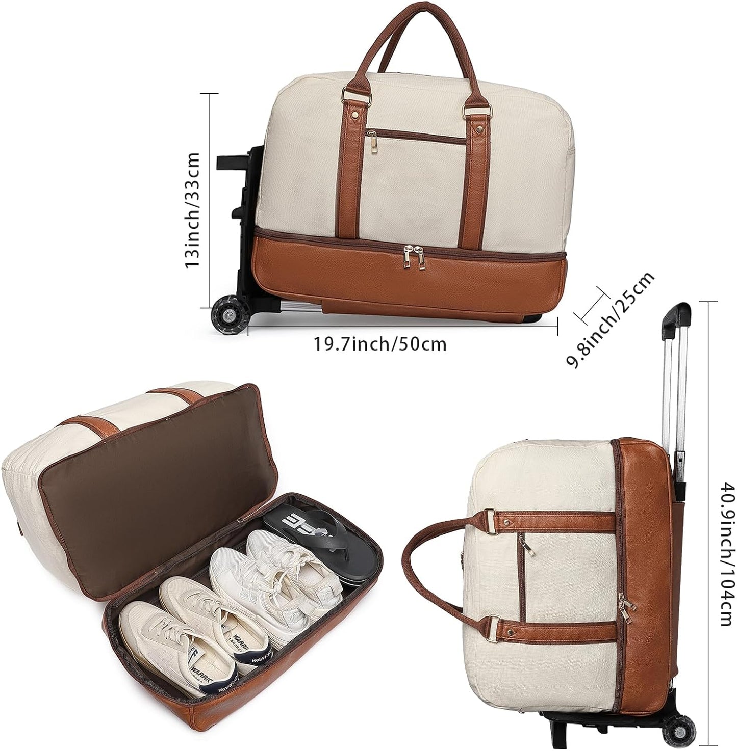 seyfocnia Rolling Duffle Bag with Wheels, Duffle Bag for Travel Women Carry On Luggage Wheeled Overnight Weekender Bag Men