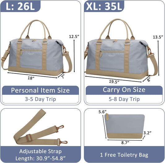 Travel Duffle Bag for Women, Weekender Bags,Hospital Bag for Labor Delivery,Lightweight Tote Duffel Overnight Bag with Luggage Sleeve,Airplane Travel Bags with Toiletry Bag,Large,Light Blue