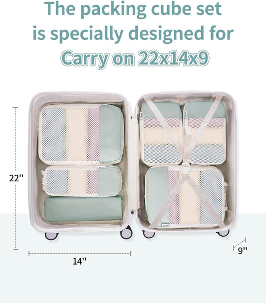 Narwey 6 Set Compression Packing Cubes for Travel Kids Women Carry on, Packing Organizers Bag for Backpack Luggage Suitcase Duffle Bags
