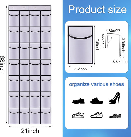 28 Mesh Pockets Hanging Shoe Organizer, Over the Door Shoe Organizer,Closet Storage Holder for Back of Door Storage Holder for Back of Door(White)