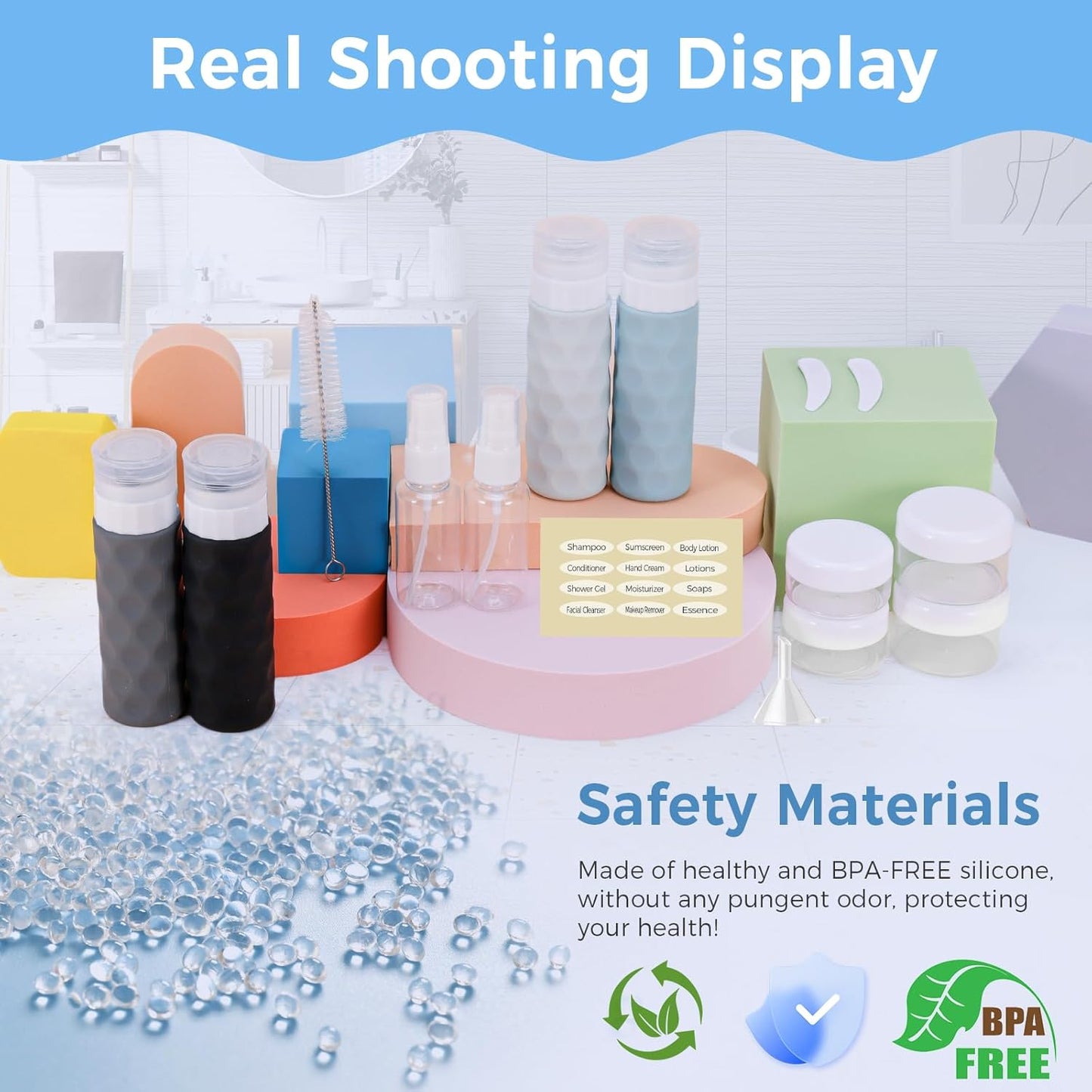 16pack Travel Bottles for Toiletries, TSA Approved Travel Size Containers Set, Leak Proof Refillable Liquid & Creams Toiletries Accessories Kit W/Toiletry Bag (Gray)