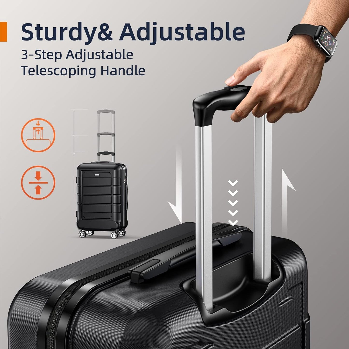 SHOWKOO Luggage Sets Expandable PC+ABS Durable Suitcase Double Wheels TSA Lock Black