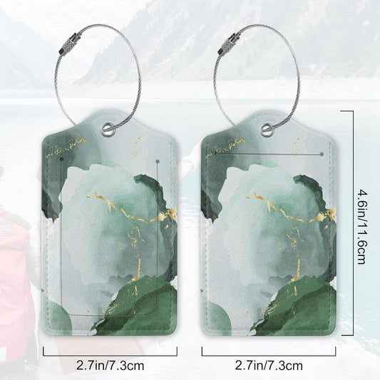 2Pcs Luggage Tag for Suitcase Green Ink Abstract Marble Cute Suitcase Tag with Privacy Flap & Name ID Label & Metal Loop,Travel Bag Luggage Tags for Women