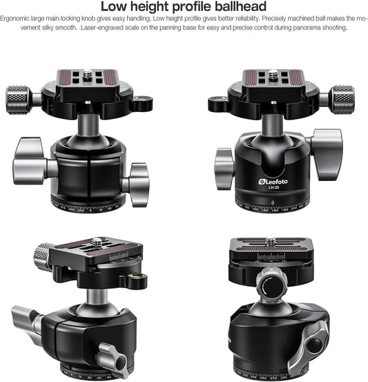 Leofoto Professional Camera Tripod, 46" Compact Carbon Fiber Tripod for DSLR Video Camcorder, 4 Leg Sections, 360° Ball Head, Max Load 8KG/18Lb (LS-254CX+LH-30)