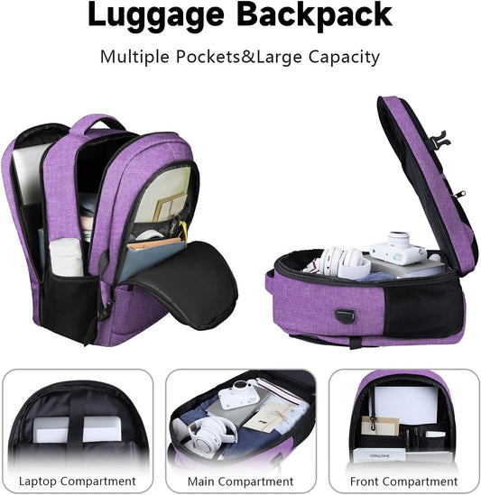 Lapsouno Travel Backpack, Travel Laptop Backpack, Multiple Pockets 15.6 Inch Carry on Backpack with USB Port, TSA Friendly Water Resistant College School Business Bag for Women, Purple