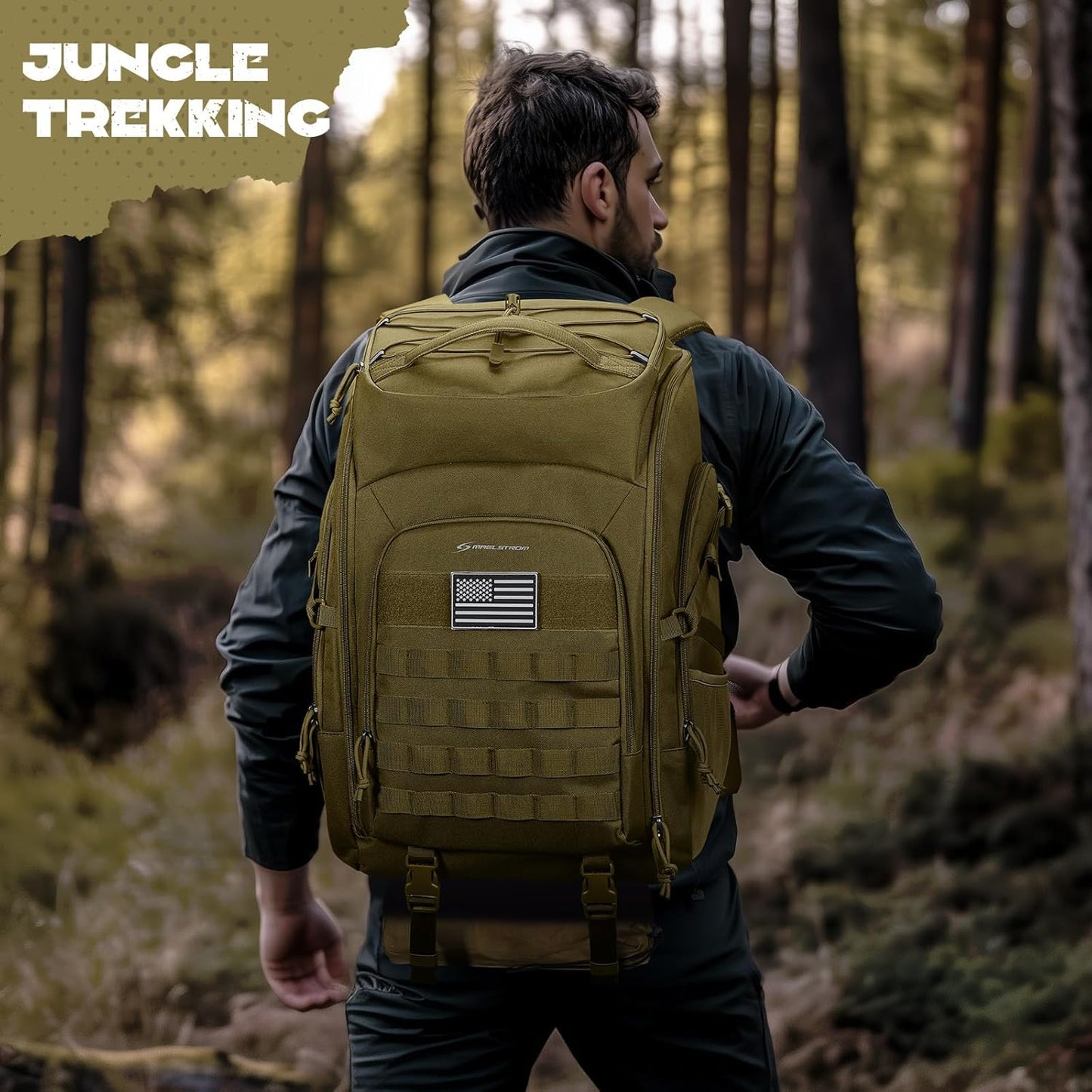 Maelstrom Tactical Backpack for Men, 40L Military Backpack,Water Resistant Assault Pack for Women, 3-Day Bug Out Bag for Hiking, Camping, Gym with Molle System-Khaki