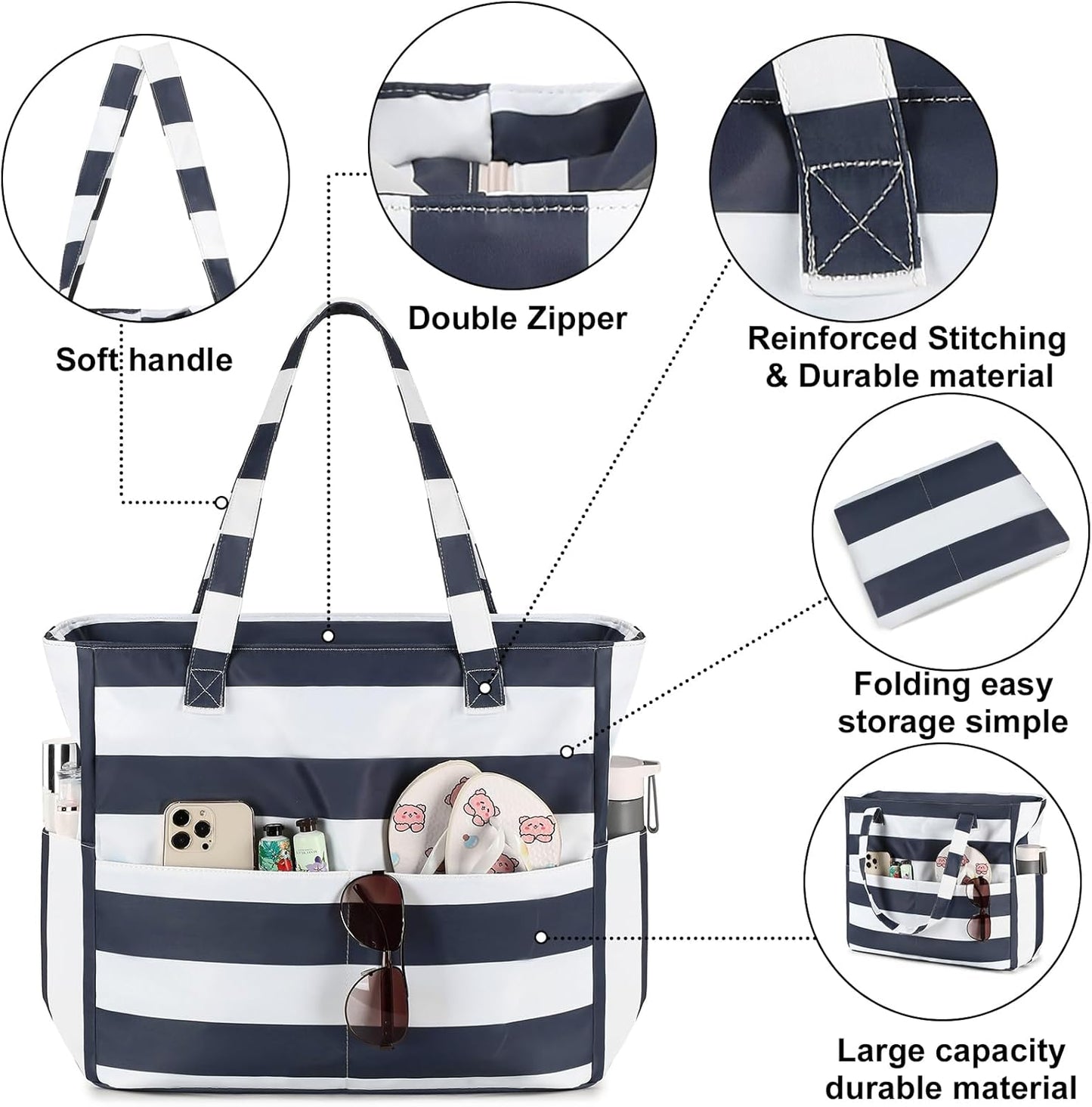 Waterproof Beach Tote Pool Bags for Women Ladies Extra Large Gym Tote Carry On Bag With Wet Compartment for Weekender Travel