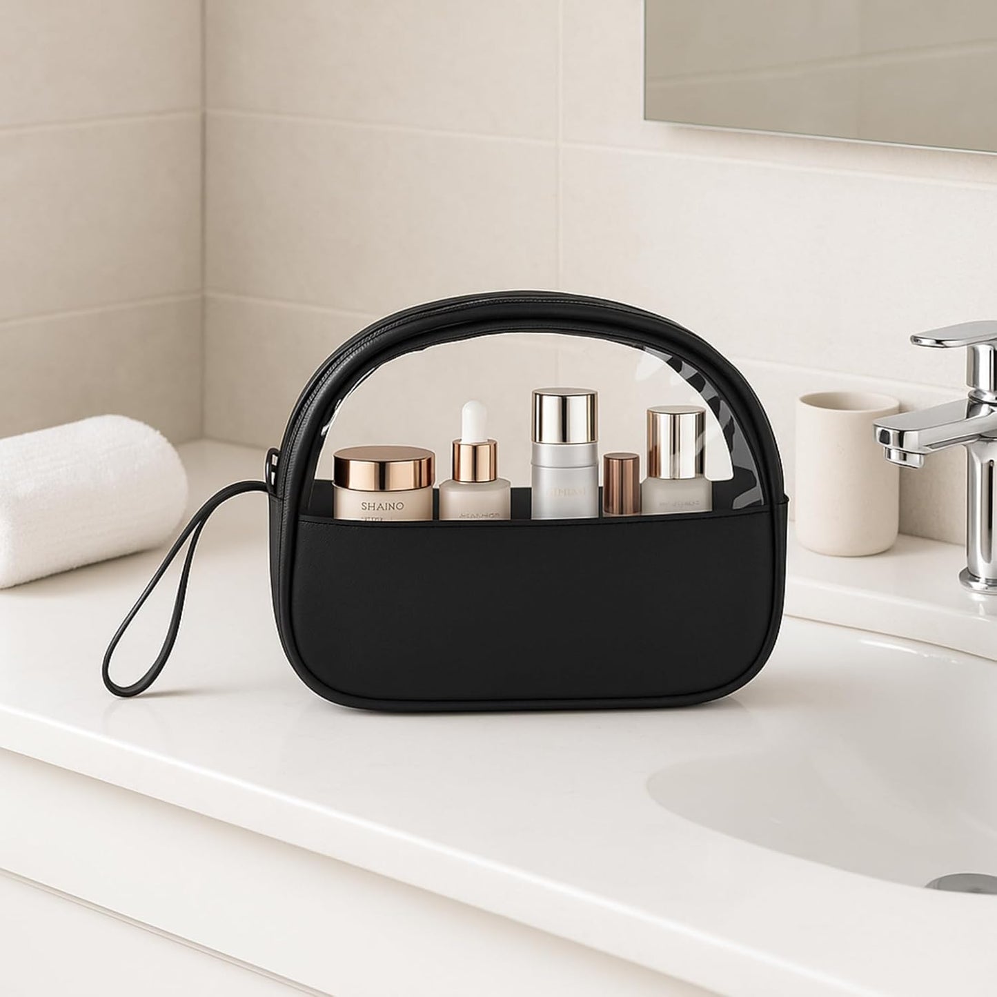 Clear Toiletry Bag, Travel Makeup Bag, Small Transparent Cosmetic Bag with Zipper,Organize Cosmetics & Skincare Essentials (Small)