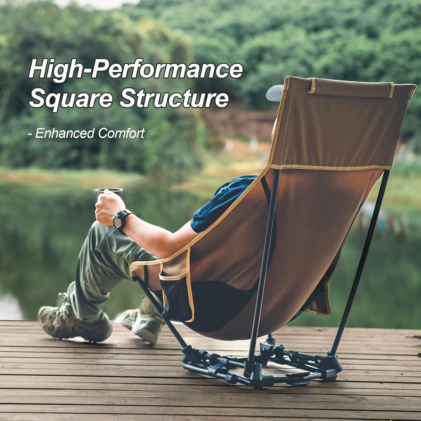 OneTigris Dragonhide Oversized Camping Chair with Pillow Design, Comfortable Widened Seat Folding, 275 lbs Capacity