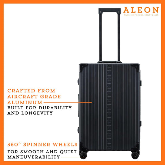 Aleon All Aluminum Lightweight 26" Carry-On Luggage - Hardside Carry-On Suitcase, TSA Approved, Hard Shell Suitcase for Travel, Airline Approved Hard Spinner Wheels Luggage (Onyx)