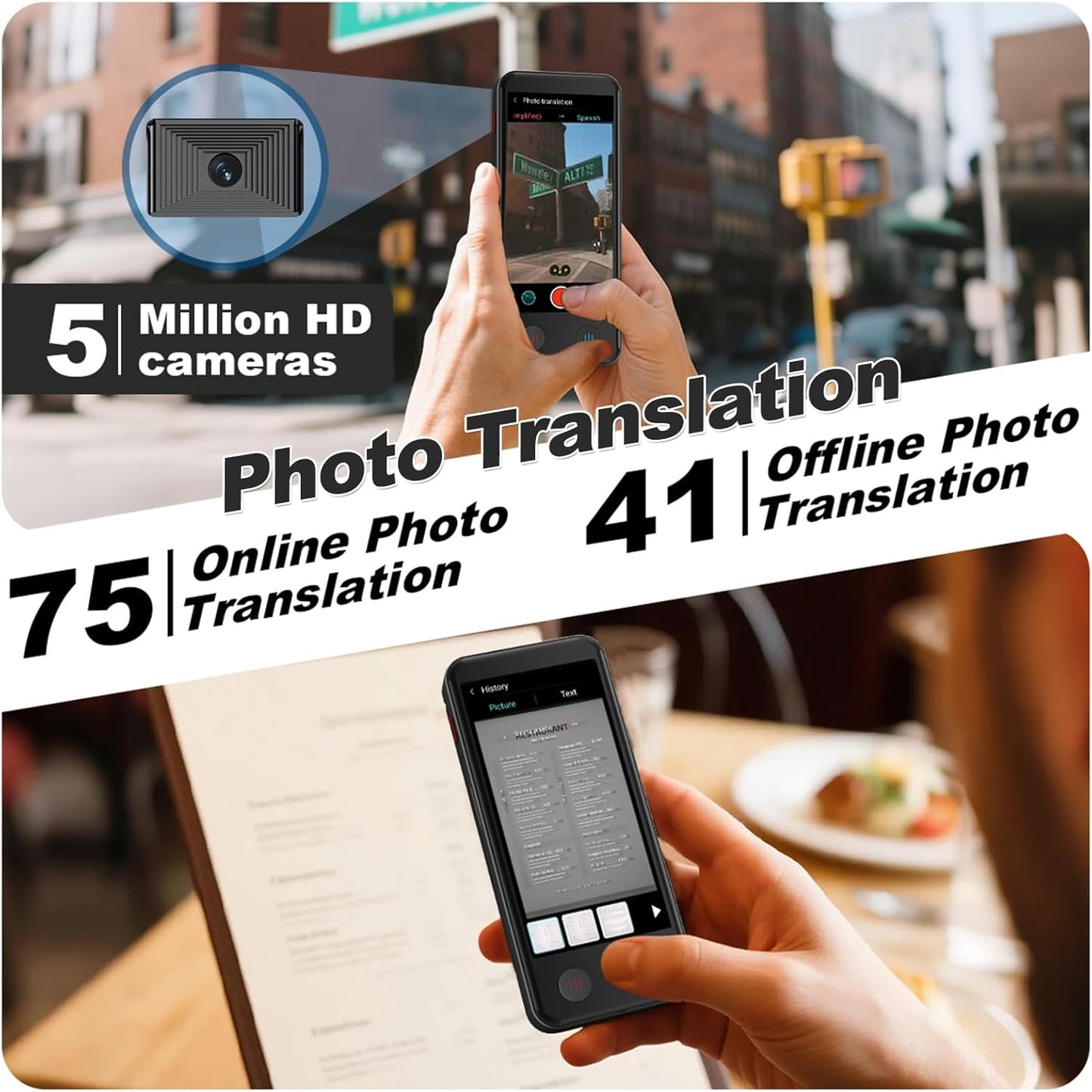 iTour D-pro Language Translator Device, Realtime Detachable Dual Screen AI Translator with 139 Languages, Online & Offline & Photo Translation, Instant Voice Translator for Business Learning Travel