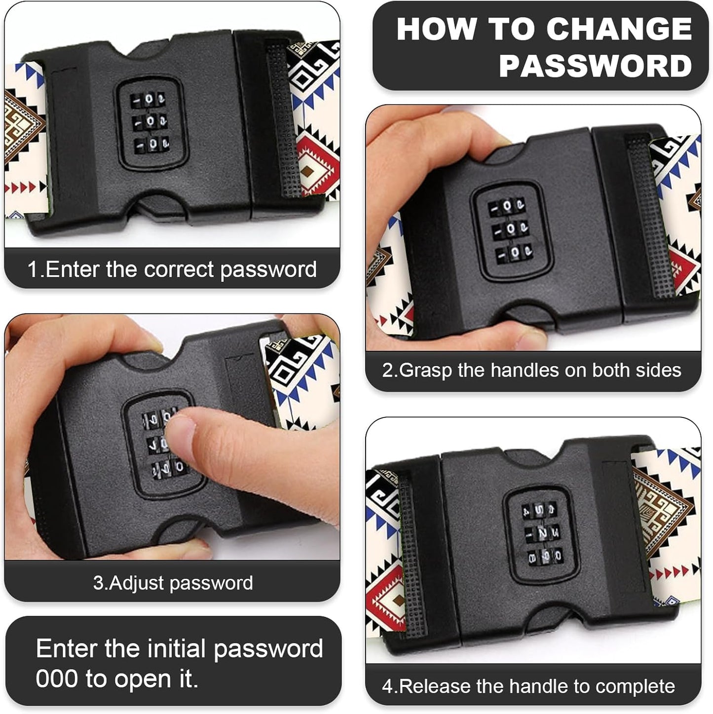 2 Pack Luggage Straps, Adjustable Cute Printing with Combination Lock Luggage Straps for Women Men Travel School Business Trips-Boho