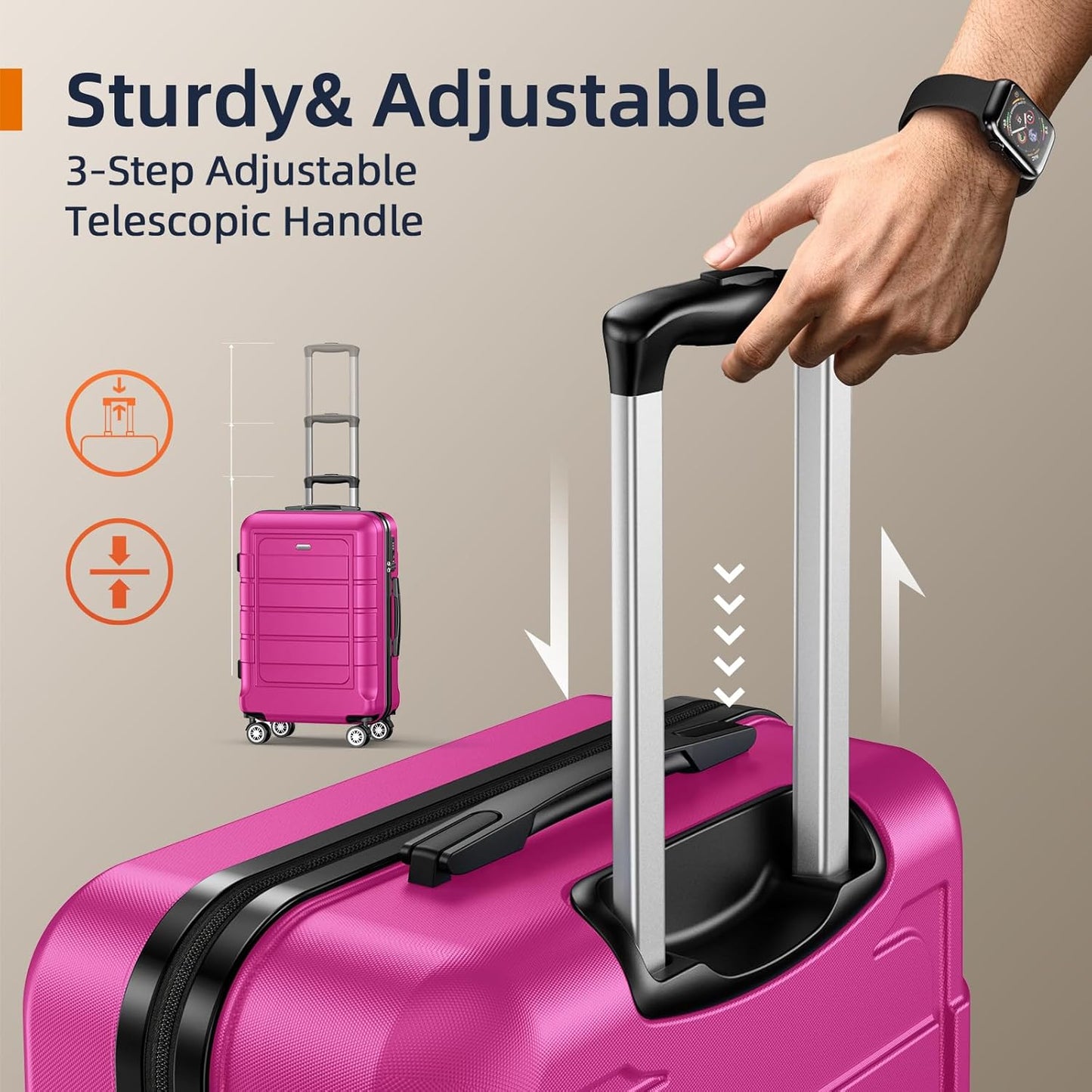 SHOWKOO Luggage Sets Expandable PC+ABS Durable Suitcase Sets Double Wheels TSA Lock Megenta 3pcs