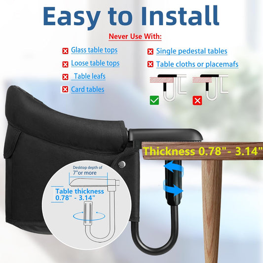 Hook On High Chair, Attach to Fast Table Chair,Clip on High Chairs to Table,Foldable Storage Feeding Baby Seat for Baby Toddler Home and Travel,Lightweight Space-Saving Design,Portable High Chairs